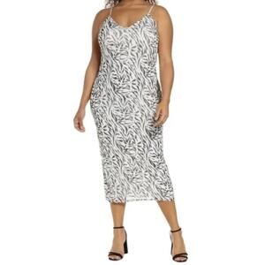 AFRM Amina Slip Midi Dress 2X Zebra Animal Print Mesh Stretch Glam Going Out